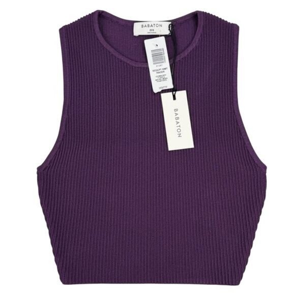 Aritzia Babaton Sculpt Knit Cropped Tank In Dewberry Purple Size 2XS - Picture 7 of 10